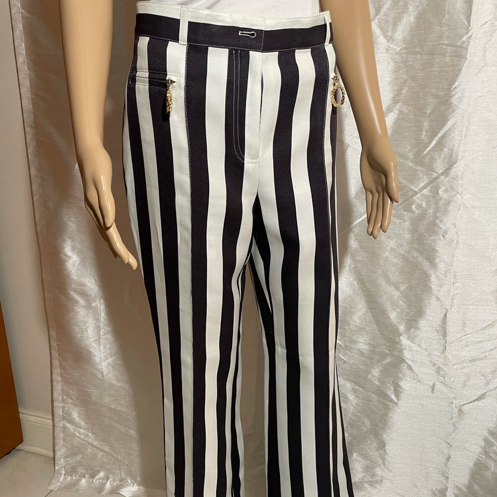 Nina ricci navy blue and white stripe high rise pants